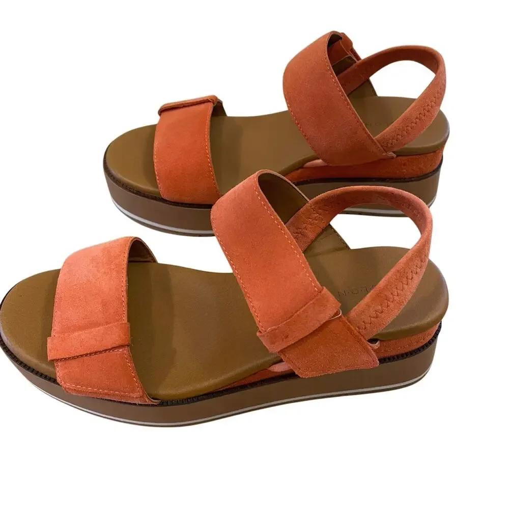 Caslon Briana Flaw Orange Suede Platform Wedge Slingback Sandals Womens 8M